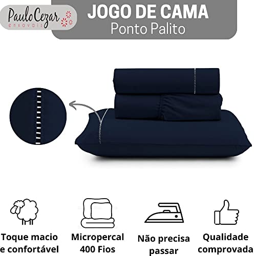 Jogo de Cama Classic Solteiro Percal 400 Fios Ponto Palito 03 Peças, Antiácaro, Anti-pilling com Toq
