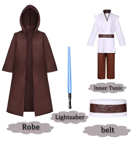 Aliziway Jedi Costume Kids Obi Wan Kenobi Cosplay Tunic Robe Lightsaber Anakin Skywalker Halloween Costume With Light Sword Y128Xxl thumb #1