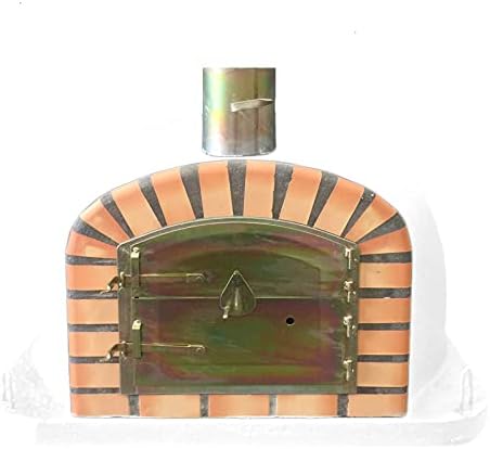 White Deluxe Wood Fired Pizza Oven, Orange Arch, Gold Door, 90cm x 90cm X 85cm