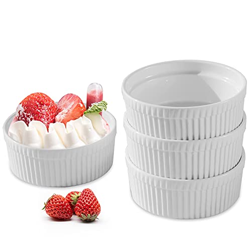 Cinf White 10 oz Set of 4 Souffle Dishes Ramekins Oven Microwave Safe Bowls Creme Brulee Set Sauce Cups for Baking Cooking Dessert Porcelain Pudding Cups - Thumbnail 5