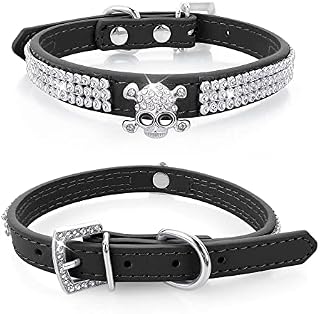 cobee Rhinestone Dog Cat Collar, Bling Adjustable Pet Collar PU Leather Puppy Collar Crystal Cat Collars for Small Dogs Cats(Black)