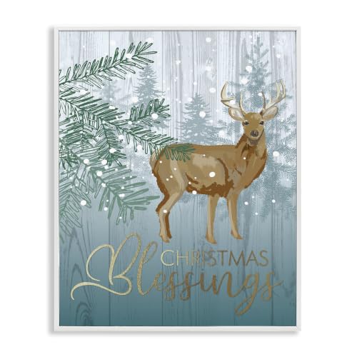 Christmas Blessings Deer Fir Motif, 24 x 30 Inch Framed Giclée Print