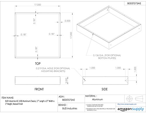 Chasis de aluminio BUD Industries AC-1430 17" L x 17" W x 3" H, natural miniatura 2