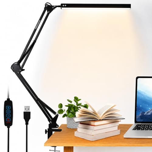Image of BROLAVIYA Overhead LED Desk Lamp Light with Metal arm Stand,3 Lighting Modes,360 Degree Spin for Home Office,Desktop,Bedroom,Reading, Study lamp etc
