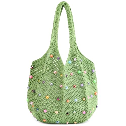 Image of Crochet Tote Bag for Women Mesh Summer Beach Bag Large Knitted Bag Woven Shoulder Handbag Vacation Aesthetic Hobo Bag Travel