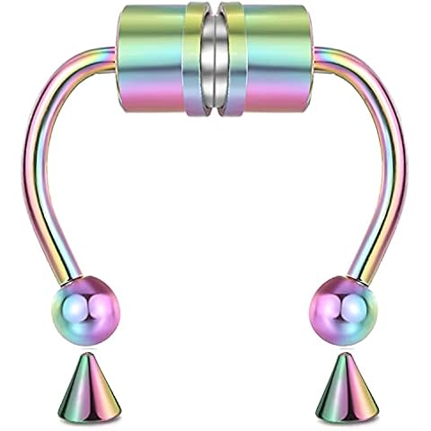 KWUNCCI Magnetic Septum Nose Ring Nose Cuffs Fake Septum Fake Nose Ring Fake Piercing for Non Pierced Nose Nose Ring Hoop Emo Accessories, Metal, cubic-zirconia Cover