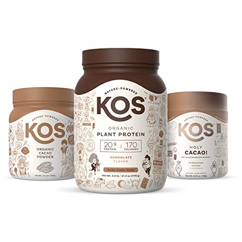KOS Chocolate Lovers Bundle (Organic Chocolate Plant-Based Protein + Organic Hot Chocolate Mushroom Blend + Organic Cacao Powder)