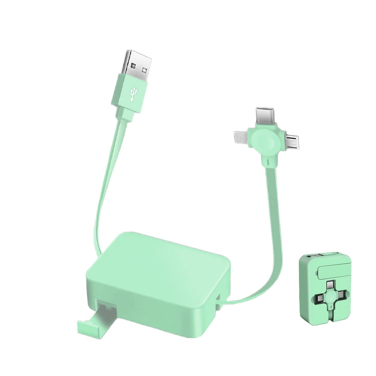 3 in 1 Multi Retractable Fast Charging Cable 3.28FT with Phone Stand, Micro USB/USB C/IP, Compatible with iPhone 16/15/14/SE/13/12/11/XR/XS/X/8/7/6/5, Android, Tablets (Green)