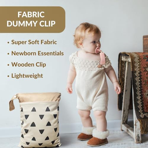 Image of Baby Pacifier Clip, 2 Pack Fabric Pacifier Clips, Super Soft Fabric Strap with Wooden Clip, Pacifier Clips for Baby Girl & Boy (Cream /Blush)
