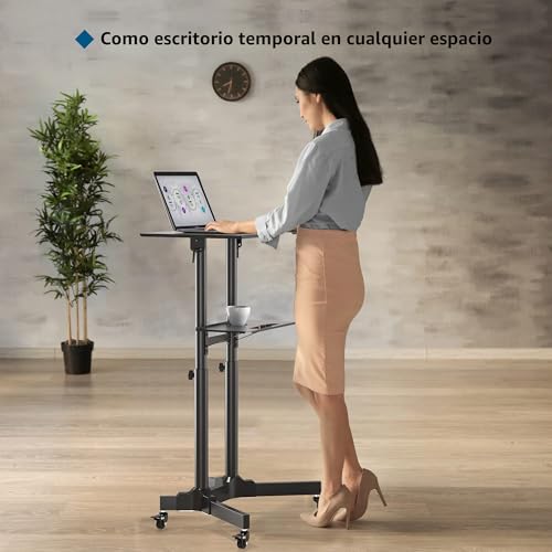 Miniatura 7 de Bontec Escritorio De Pie Móvil Con Altura Ajustable, Escritorio Para Computadora Portátil Con Ruedas, Estación De Trabajo De Pie Con Bandeja Compacta Ajustable