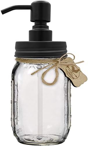 Mason Jar Soap Dispenser - Kitchen Soap Dispenser, Dish Soap Dispenser - Farmhouse Decor Hand Soap Dispenser for Bathroom or Lotion Dispenser (16 Oz, 304 Stainless - Rustproof Black Pump)
