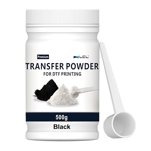 LCL DTF Powder 500g/17.6oz Black Digital Transfer Hot Melt Adhesive DTF PreTreat Transfer Powder for Black or Dark Colored Garments for All DTF and DTG Printers on All Fabric Compatible