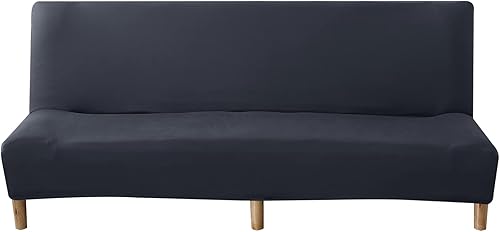 WOMACO Funda elástica para futón, fundas protectoras para sofá o cama, tamaño matrimonial, individual, Queen, color negro, sin brazos, con parte