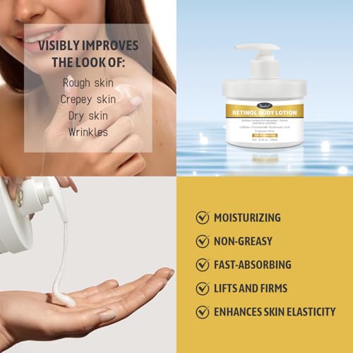 Danliss Retinol Body Lotion Fragrance-Free, Anti-Aging Firming Body Cream and Face Moisturizer with Niacinamide Hyaluronic Acid & Shea Butter, Helps Diminish the Look of Crepey Skin for Women & Men 8.45 oz