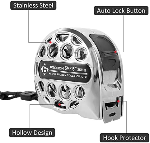 2 Pcs 16 Ft Tape Measure, Stainless Steel Double Sided Scale Retractable Measuring Tape, Anti Fall Wear Resistant Metric Ruler, Hollow Design, Self Lock