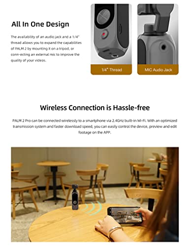 Image of FIMI Palm 2 Pro 4K Handheld 3-Axis Gimbal Camera with D1 /2 inchCMOS, 4K Video, Pocket-Sized, Smart Tracking, 12MP Photo, 3xZoom, 2600mAh Action Camera for Vlog & YouTube