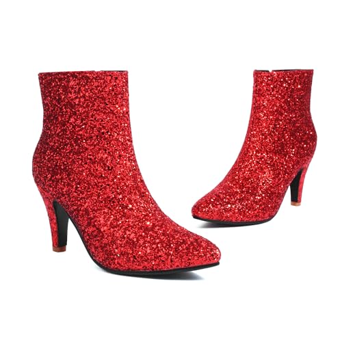 UniqueStride Women's Sequin Glitter Ankle Boots Sparkly Kitten Heel Boots Pointed Toe Dress Party Wedding Booties with Zipper2