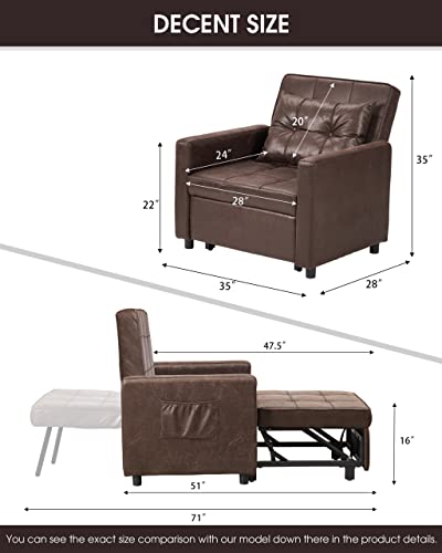 XSPRACER-Updated-Convertible-Chair-Bed-Sleeper-Chair-Bed-3-in-1-Stepless-Adjustable-BackrestArmchair-Sofa-Bed-PU-Imitation-Brown-Single-One XSPRACER Updated Convertible Chair Bed Sleeper Chair Bed 3 in 1 Stepless Adjustable BackrestArmchair Sofa Bed PU Imitation Brown Single One