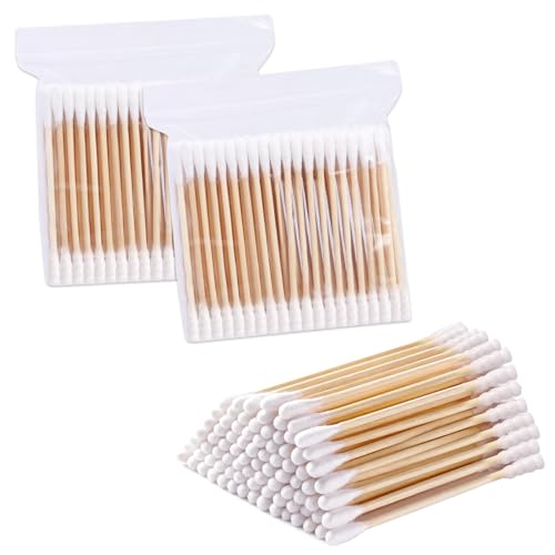 Pack of 200 Cotton Buds, Sustainable Cleaning Swabs for Make-Up, Clean Care, Ear Cleaning, Wound Care, Cosmetic Tool, Alternative for Paper Cotton Buds, Biodegradable, Environmentally Friendly
