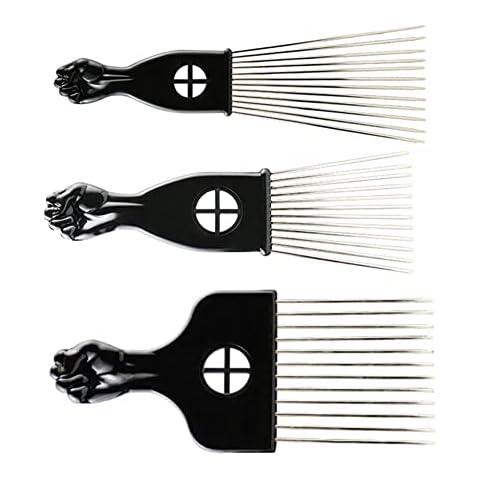 NOPEILVI Afro Comb, Fist Pick, Metal Prong Combs,3 Sizes African Hair Picks Fist Pick Metal Prong Afro Combs Salon Hairdressing Brush Styling Tool Set Cover