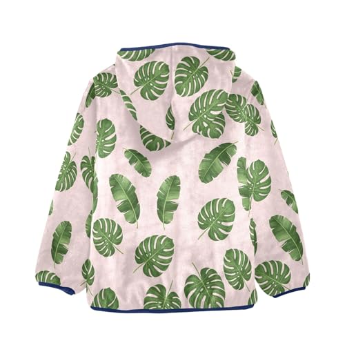 CHIFIGNO Tropical Green Leaves Pink Boy Hooded Jacket, Thick Lightweight Sweatshirt Jacket 3T2