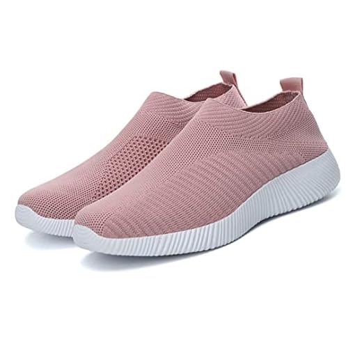 Tênis Feminino Meia Sem Cadarço Leve Caminhada Academia Corrida Sapato Feminino Casual Rosa (37)