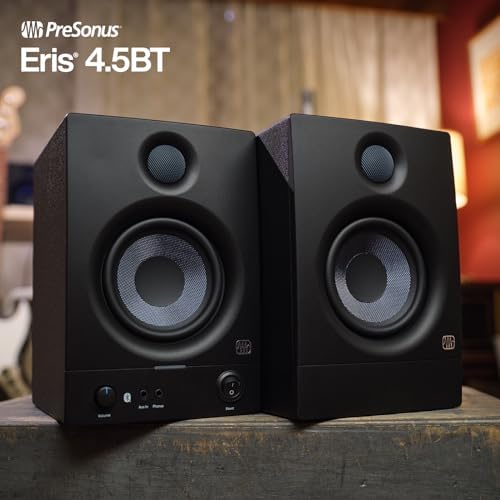 PreSonus Eris 4.5BT Gen 2  4.5-inch Powered Desktop Speakers with Bluetooth for Multimedia, Gaming, Studio-Quality Music Production, 50W Power