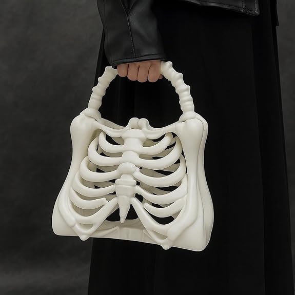 3D Printed Skeleton Bone Bag,Unique Halloween Skeleton Ribcage Purse,Gothic Spooky Bone Handbag for Women2