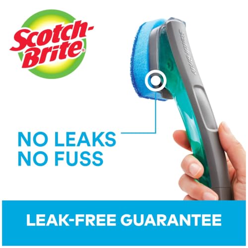 Image of Scotch-Brite Advanced Soap Control Non-Scratch Dishwand Kit, 1 Dish Wand & 5 Sponge Refills, Prevents Soap from Leaking, Leak-Free Guarantee, Best for Nonstick Pots and Pans, Glass, Tubs, & Showers