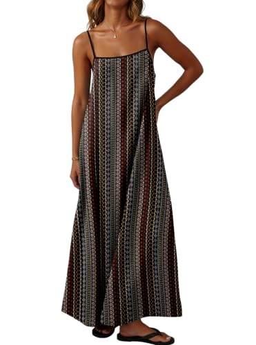 Lepunuo Summer Plus Size Dresses for Women Boho Sundress Contrast Spaghetti Strap Backless Beach Maxi Dress