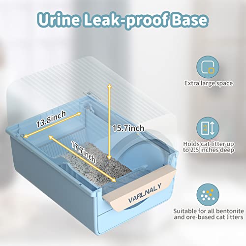 Varlnaly 3.0 Large Self-Cleaning Cat Litter Box, Pull-Out Non-Electric Automatic Cat Litter Box With Lid(24Pcs Trash Box), One-Piece Base Prevents Urine＆Litter Leakage, Enclosed Isolates Odor (Blue) #TOP7