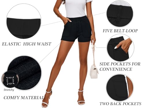 Hvepuo Womens Elastic Waist Shorts Summer Stretchy Plus Size Pull On Denim Shorts Tummy Control Beach Lounge Hiking High Waisted Jeans Shorts For Women Black Xl thumb #1
