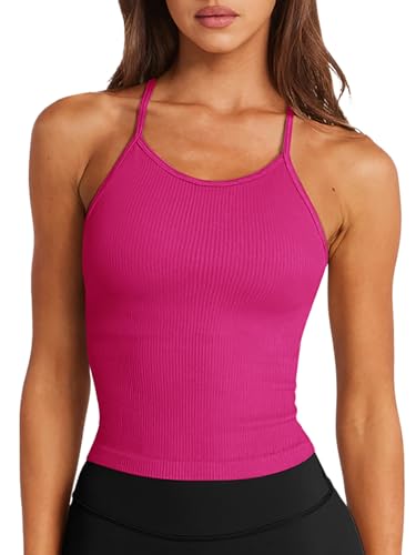Image of LASLULU Womens Sports Bra Seamless Long Tank Spaghetti Strap Workout Bra