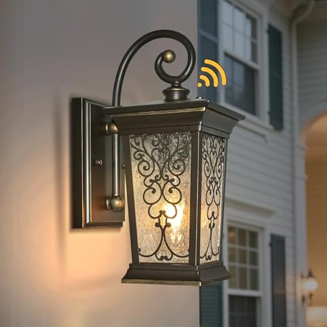 ALVIME Dusk to Dawn Outdoor Wall Lights, Exterior Lighting Fixtures, Porch Outside Wall Sconce for Entryway, Farmhouse, Front Door, Patio, Garage, E26 Base&Clear Seeded Glass