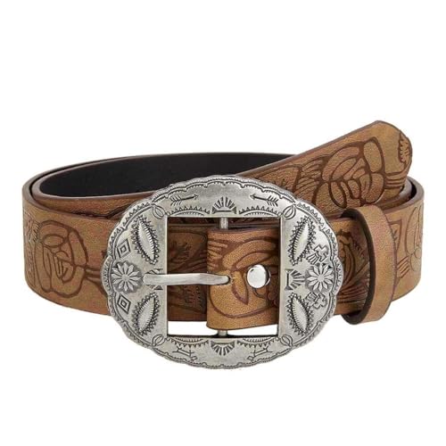 Yalice Brown Western Belts for Women Vintage Buckle Cowgirls Belt for Jeans Men Cowboys Country Leather Belt