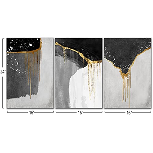 Loomarte 3 Piece Abstract Wall Art Black And White Wall Decor Modern Framed Black Gold Grey Bedroom Boho Paintings Print Picture Artwork For Bathroom Home Office Living Room Decorations 16"X24" #TOP1