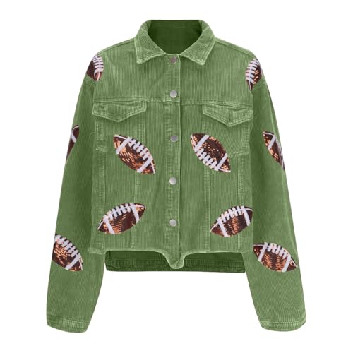 HGps8w Sequin Football Corduroy Jacket for Women Chic Cropped Button Down Casual Long Sleeve Lapel Streetwear Outerwear3