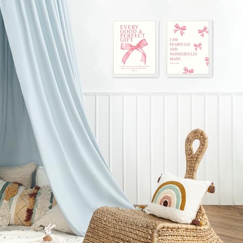 Image of LARTSFRO Coquette Pink Bow Wall Art Decor Posters, Pink Bow Room Bedroom Bathroom Dorm Wall Art Decor Aesthetic for College Teen Girls Gifts, Inspirational Bible Verses Bow Wall Decor, 10x8 Inch Set of 4 Pcs Bow Pictures (WHITE FRAMED)