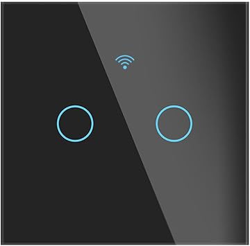 Tuya WiFi Light Switch Smart Touch Wall Switch EU/US Support Multi-Way Control Works with Voice Control EU-Black-2 Gang