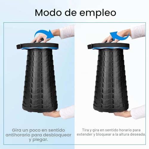 Miniatura 4 de Taburete Plegable Portátil, De Segunda Generación, Taburete Telescópico Ligero, Altura Ajustable, Carga 397 Lb, Para Exteriores, Senderismo, Pesca, Barbacoa, Interior, Viajes, Fiestas Azul