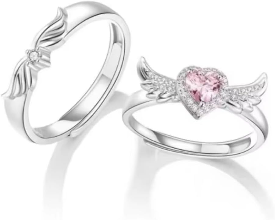 Pink Angel Wings Heart Rings, Adjustable Opening Size Rings for Women, Angel Memorial Ring with Heart Gemstone, Promise Ring Best Birthday Gift Christmas Gifts - Image 4