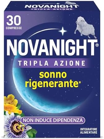 Novanight Tripla Azione Melatonina per Dormire, Integratori per Dormire, Disturbi del Sonno - Senza Glutine, con Melatonina, Escolzia, Passiflora, Melissa, Non Induce Dipendenza (30 Compresse) Generico - integratore