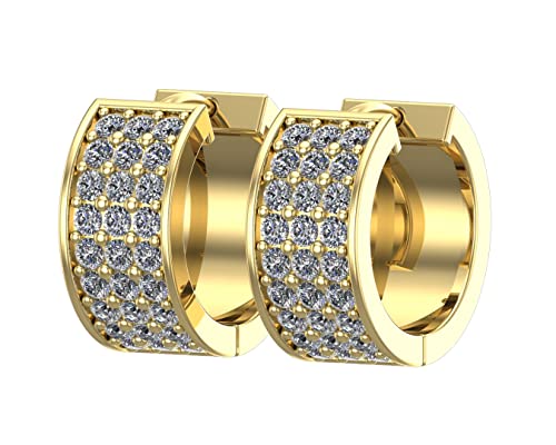1 Carat 14K Yellow Gold 3 Rows Pave Set Cuff Huggie Diamond Earrings Premium Collection (H-I Color) #TOP18