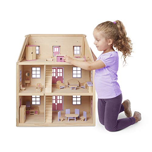 Melissa & Doug Multi-Level Wooden Dollhouse With 19 pcs Furniture