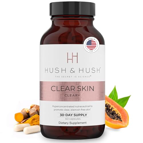 Hush & Hush Acne Supplements for Clear Skin – Clinically Proven Formula to Reduce Breakouts & Blemishes – Supports Hormonal Balance with Vitamin A, Zinc & Antioxidants – Vegan, Non-GMO – 60 Capsules