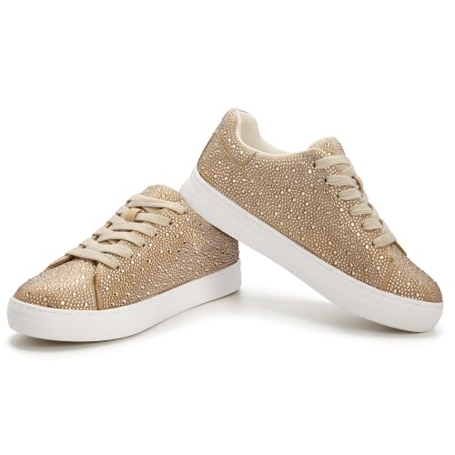 Image of PARTY Women's Rhinestone Platform Lace Up Low Top Glitter Sneakers | Sparkle Casual Shoes for Wedding, Bridal, Party and Special Occasions