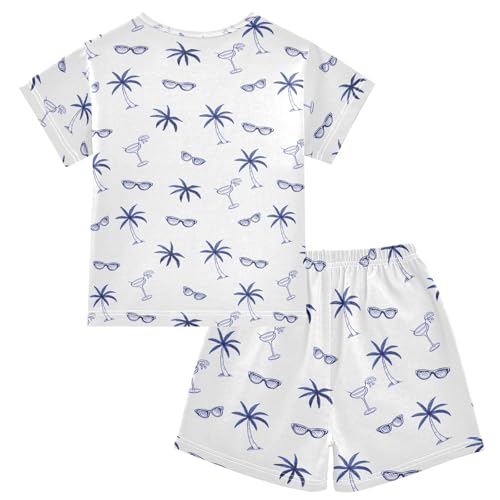 Coconut Tree Glasses Pattern Summer Cute Pajama Sets, Short Sets for Daily Wears and Sleep Wears2