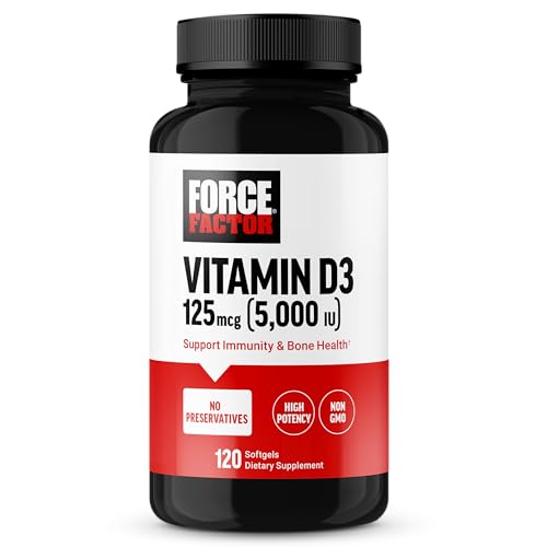 Image of Force Factor Vitamin D3 5000 IU Softgels, High-Potency Vitamin D Supplement to Support Immunity and Bone Health, Premium Quality, No Preservatives, 120 Softgels
