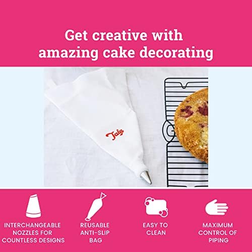 Tala Icing Bag Set with 8 Interchangeable Stainless Steel Piping Nozzles for Cake Decorating - Reusable Anti-slip Piping Bags - Easy Handwash Cleaning