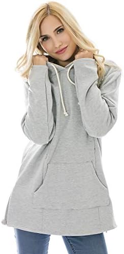 Bearsland Women's Maternity Sweater Clothes Nursing Sweatshirt Breastfeeding Hoodie With Pockets Gray
